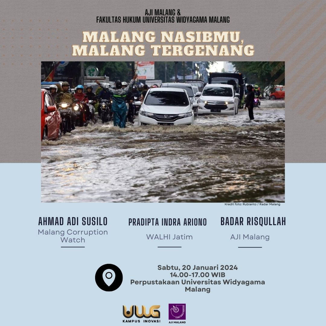 Malang Kota genangan, begitu julukan yg disematkan oleh sebagian warga. Sebab banjir selalu terjadi saat hujan lebat mengguyur. Air memang cepat surut, tapi persoalan ini slalu berlarut. 

Apa karena krisis iklim, pembangunan tak berperspektif ekologis atau apa ?  Mari bergabung