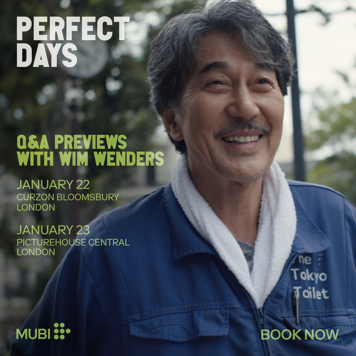 On Monday at <a href="/CurzonBbury/">Curzon Bloomsbury</a>, director Wim Wenders will join us for a Q&amp;A screening of his Oscar-shortlisted film PERFECT DAYS, a gentle character study of a Japanese toilet cleaner. Get your tickets now.