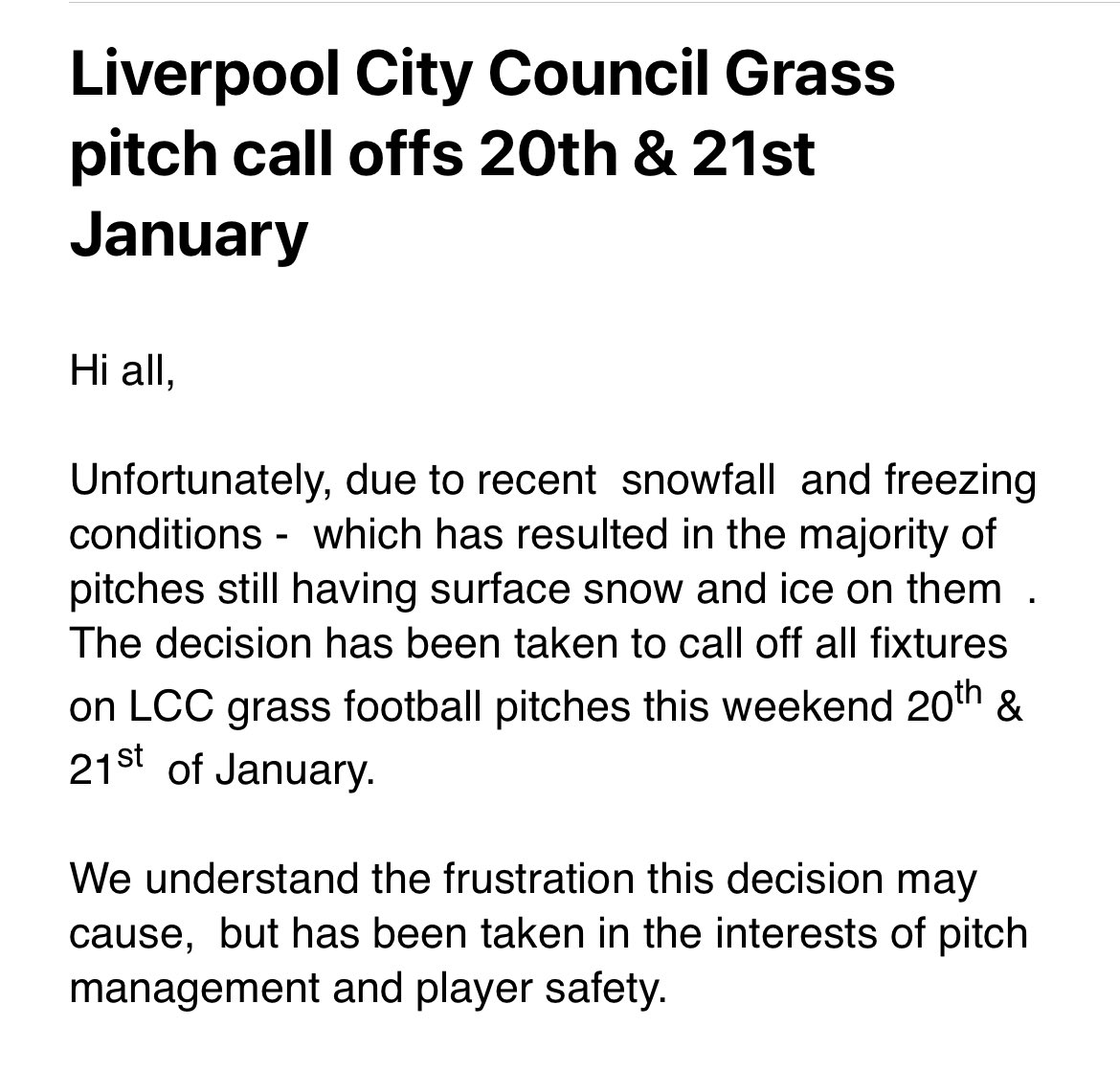 LCC have called off the games for this weekend 🥶⚽️