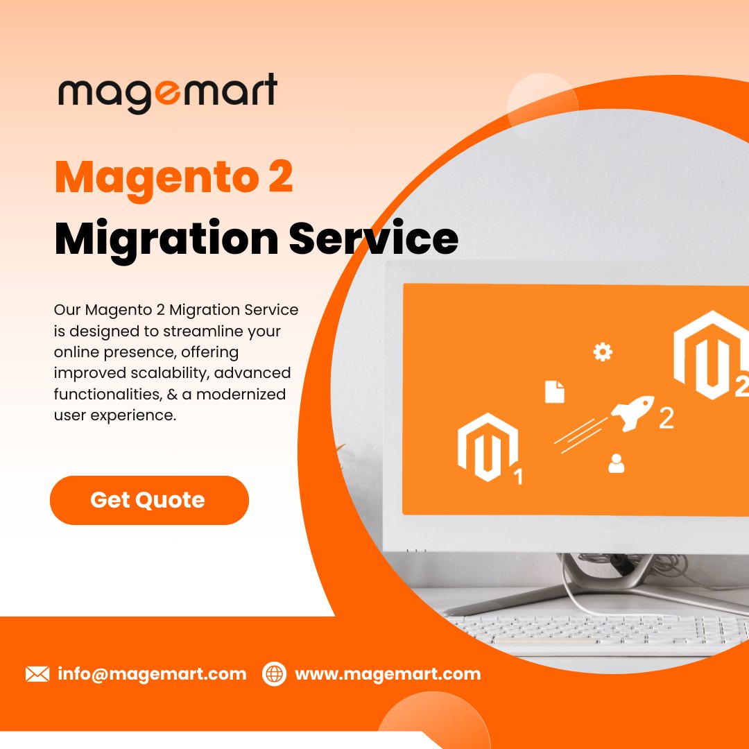 magemartagency's tweet image. Our Magento 2 Migration Service is here to revamp your website effortlessly! Experience improved scalability, cutting-edge functionalities, & a modernized user interface that keeps your customers coming back for more.
#magento2migration #magentoservices #magemart