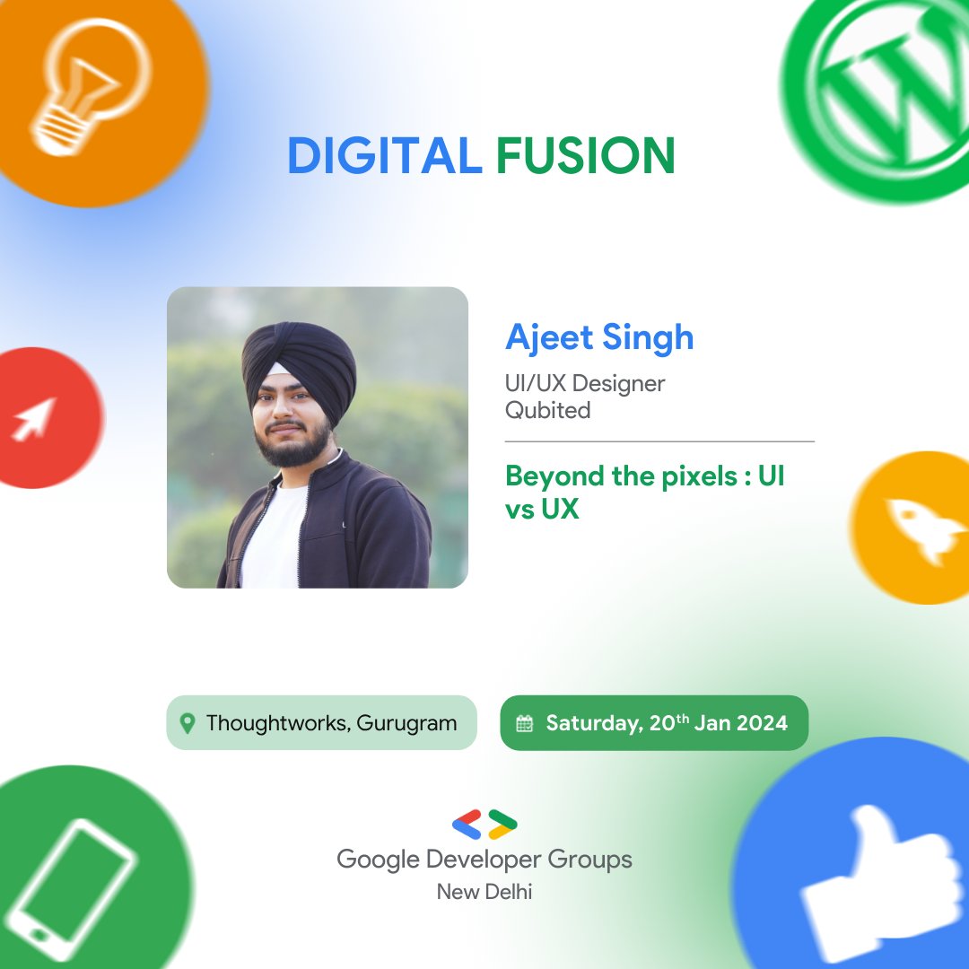 gdg_nd's tweet image. 🌐 Join us this Saturday at #GDGNewDelhi&apos;s #DesignFusion!

@creativsingh  will dig into UI vs UX and how they shape digital experiences.

Don&apos;t miss it! 🚀