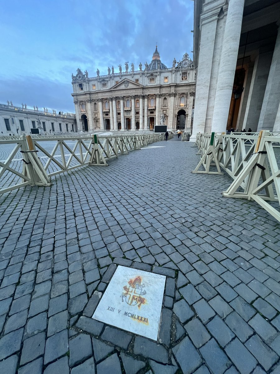 No better way to start the day than getting into Saint Peter’s first and having the tomb of JP2 and the Pieta all to myself!!! (The marker on the cobblestones is where JP2 was shot)