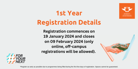 Registration for 1st years are open!

Click here for registration information: uj.ac.za/admission-aid/…

Click here to go to the registration platform: ulink.uj.ac.za/Default

#UJ2024
#FirstYears2024