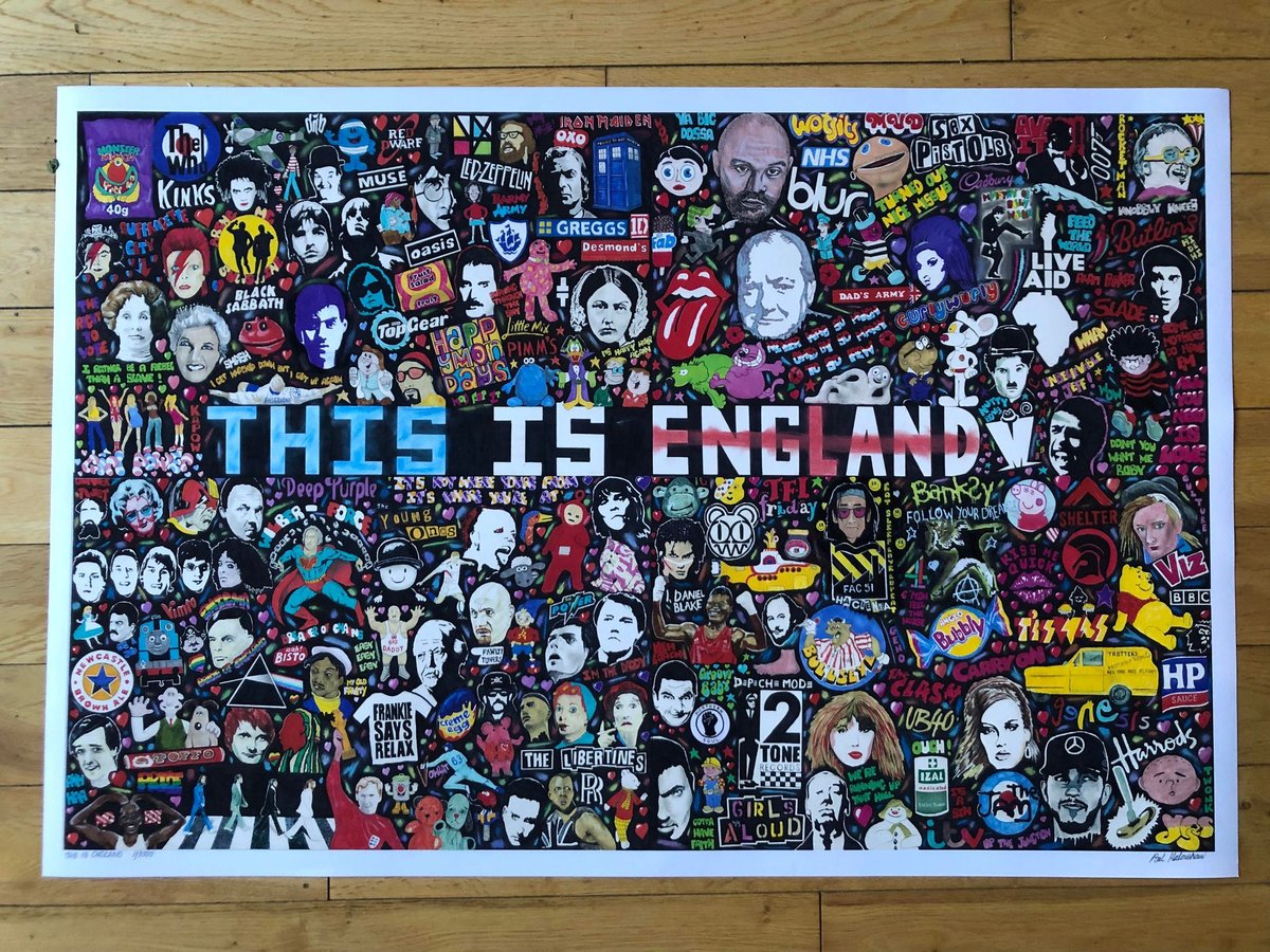 This is England print by Paul Halmshaw. @GrimArtGroup #ska #punk #britpop #nostalgia #gifts #memorabilia #memories #retro #england #uk #greatbritain #manchester #leeds #unitedkingdom #60smusic #70smusic #thejam #80smusic #britishfilm #britishmusic #brutishtelevision #90s #sport