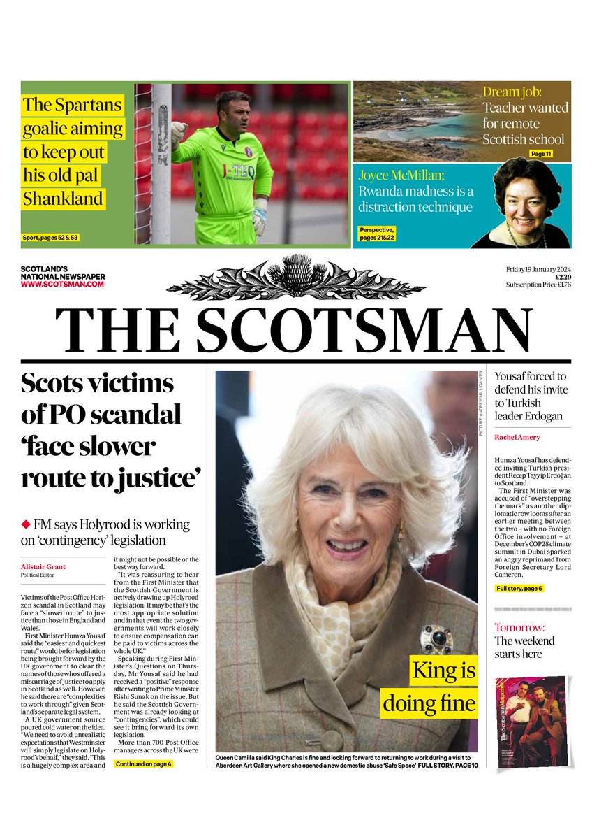Good morning. Here is the front page from The Scotsman for Friday