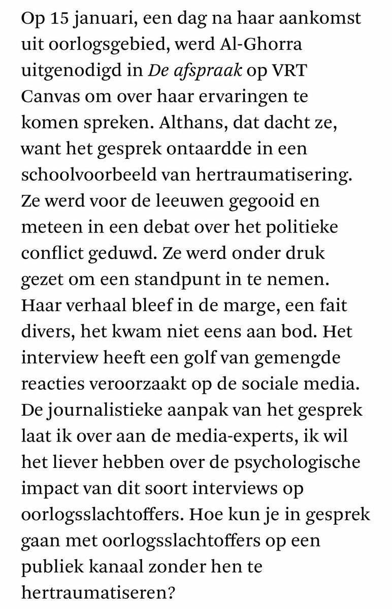 "Eén dag terug uit Gaza en meteen in de tv-studio: Hoe gaat het met jou, had een betere vraag kunnen zijn" standaard.be/cnt/dmf2024011… Het was menselijk degoutant en inhoudelijk een totaal gebrek aan kennis over Midden Oosten en Palestina. Nog maar weinig zo erg gezien.