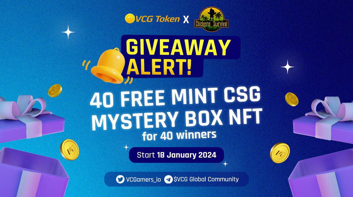 GIVEAWAY ALERT!👣 @VCGamers_io x @csg_game 🚀 Get rewarded for partnership celebration👋 🎁 Reward : 40 Free Mint CSG Mystery Box NFT 📆 Giveaway End : Jan 29 To enter : - Complete task : s.giveaway.com/11l3nal - Likes, RT, Comment Goodluck!