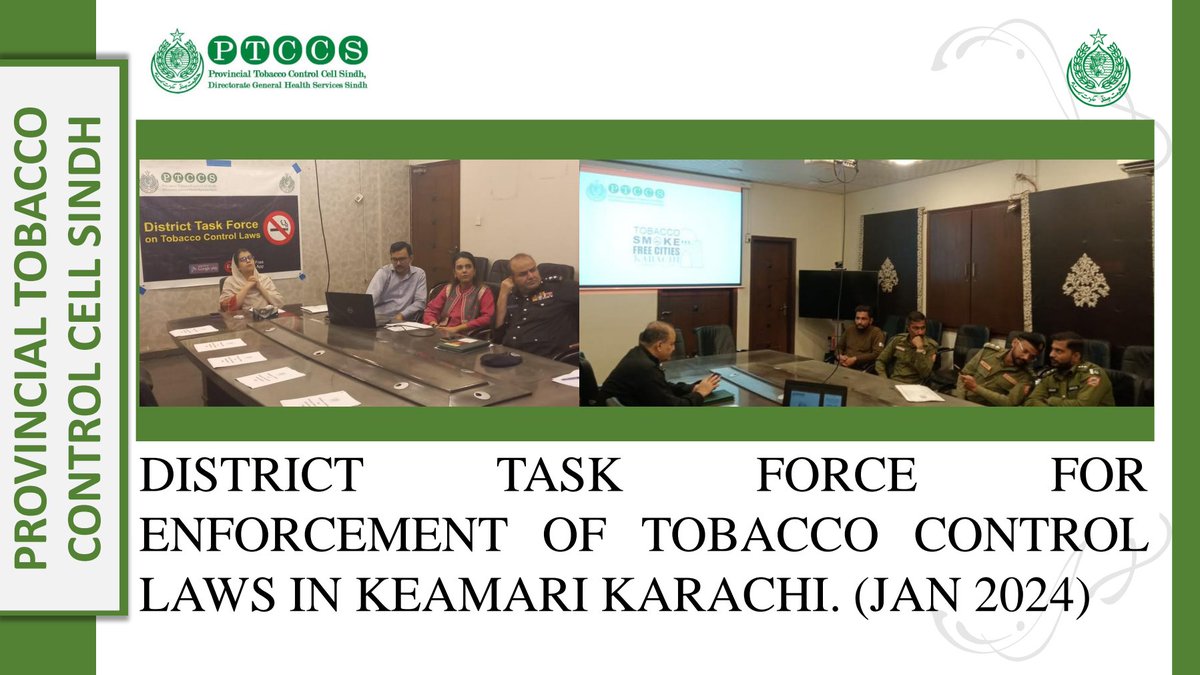 PTCCSindh's tweet image. District Task Force for Enforcement of Tobacco Control Laws in District Keamari, Karachi.

#TobaccoControlCell #PTCC #Sindh
@federal_tcc @WHOPakistan @VitalStrat @khashmi76 @ahmadmu10 @followers