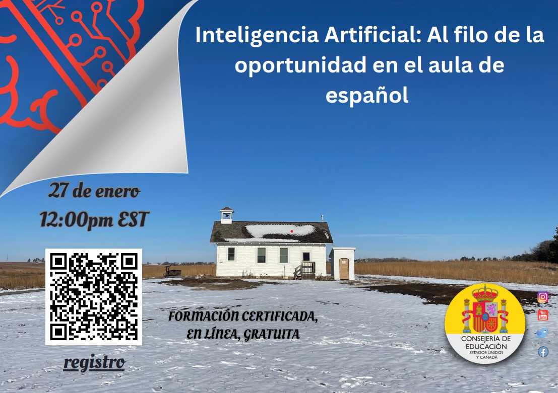 ¡Buenos días! El próximo 27 de enero a las 18:00h pm. tendrá lugar la formación certificada en línea y gratuita, que impartirá nuestro compañero y asesor científico, <a href="/ftsaez/">Fernando Trujillo</a>. “Inteligencia Artificial: Al filo de la oportunidad en el aula de español” 
 ¡No lo dejes escapar!