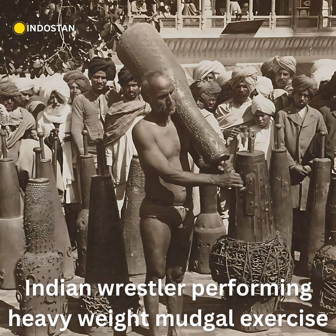 Indian wrestler performing heavy weight mudgal exercise #history #rarephotos