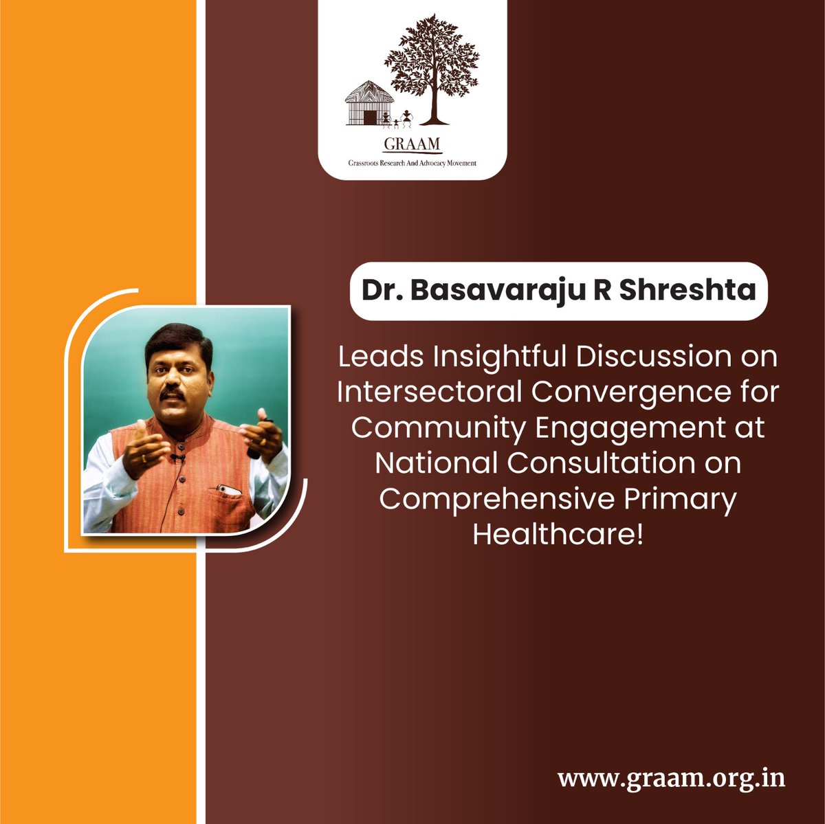 graamresearch's tweet photo. Dr. Basavaraju R Shreshta participated in a panel discussion on 'intersectoral convergence for community engagement' during the National Consultation on Comprehensive Primary Healthcare - a collaborative effort by @NHSRC, @USAID, and @JhpiegoNISHTA
#HealthcarePanel #CPHC https://t.co/ecQvThp4tL