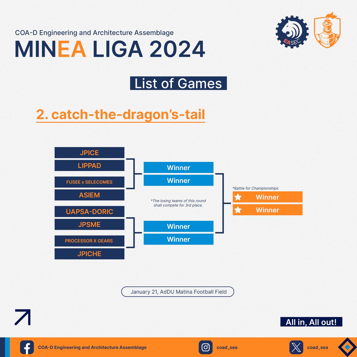 COAD_SEA's tweet photo. ⚔️ 𝙀𝘼 𝙇𝙄𝙂𝘼 𝙎𝙀𝘼𝙎𝙊𝙉 𝙄𝙎 𝙁𝙄𝙉𝘼𝙇𝙇𝙔 𝙃𝙀𝙍𝙀 ⚔️

The 10 Clubs of the Engineering and Architecture Assemblge are set for the ultimate showdown! https://t.co/2kMwFfY1Ct