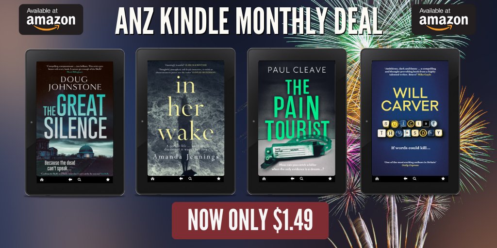 Are you ready to see our first #ANZ #KindleMonthlyDeals of '24! ALL four of these titles are only $1.49 each!🎉 Great Silence - bit.ly/3NuY1T2 In Her Wake - bit.ly/3NxY00G Pain Tourist - bit.ly/3NwRW8r Suicide Thursday - bit.ly/3Rp6EzK