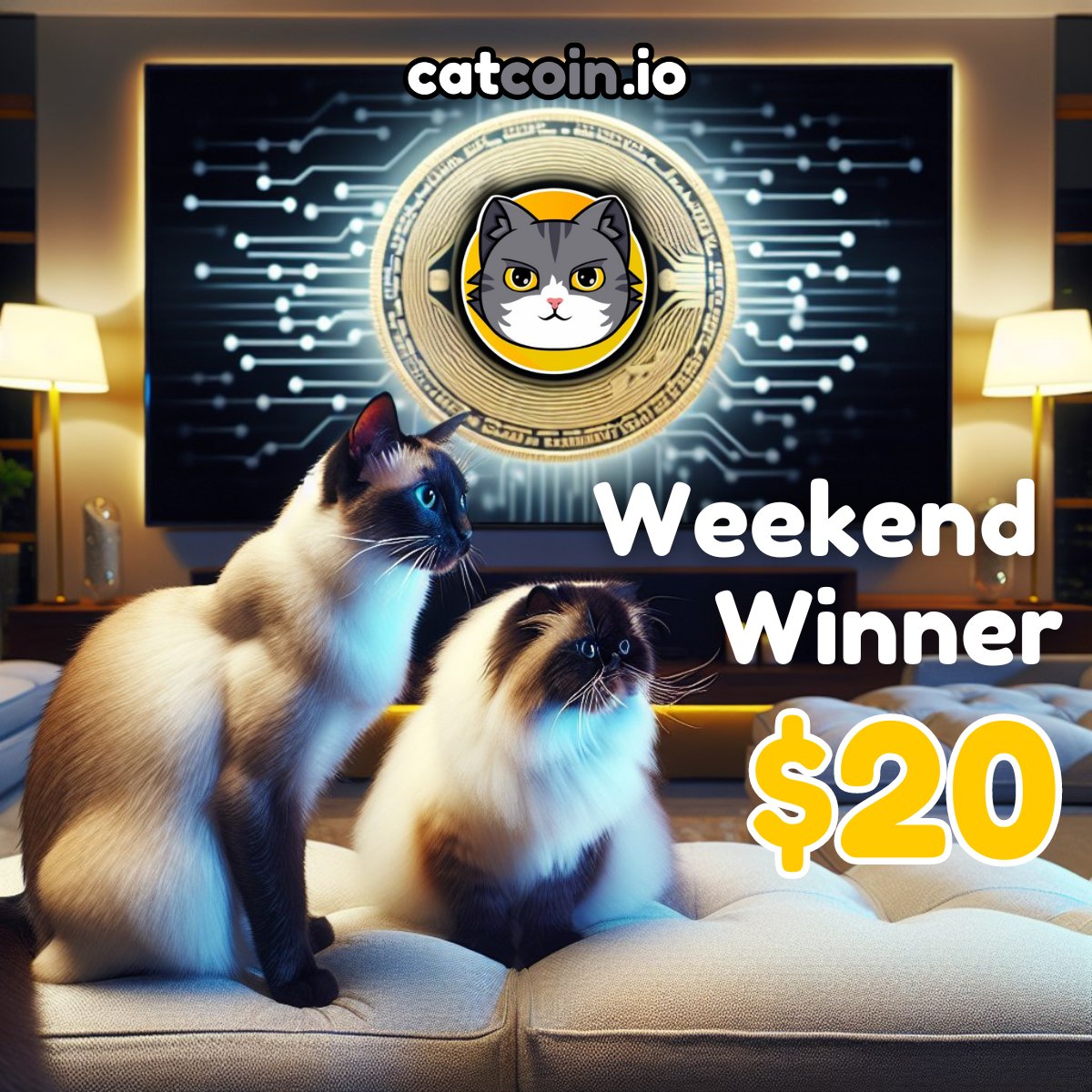 Weekend Winner  - $20

• Follow <a href="/officialcatcoin/">Official Catcoin</a>
• Retweet
• And comment #Catcoin #USDT #giveaway

24 hours