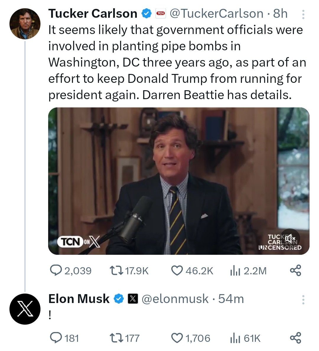 Like the grifter he is, Beattie hides his biggest lie by making it the first thing he says—then having everything he says after depend upon the lie. The civilian didn’t tell Trump’s USSS there was a pipe bomb. He just said he saw something odd. Musk falling for this is PATHETIC.