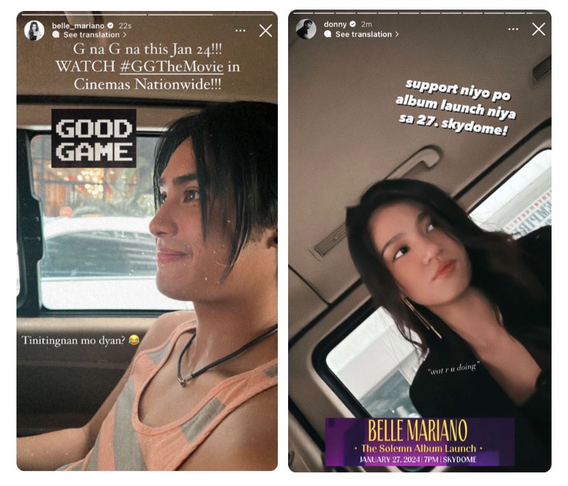 each other’s number one and biggest supporter 🥹

belle promoting GG and donny promoting solemn!

#DonBelle
#DonnyPangilinan | #BelleMariano