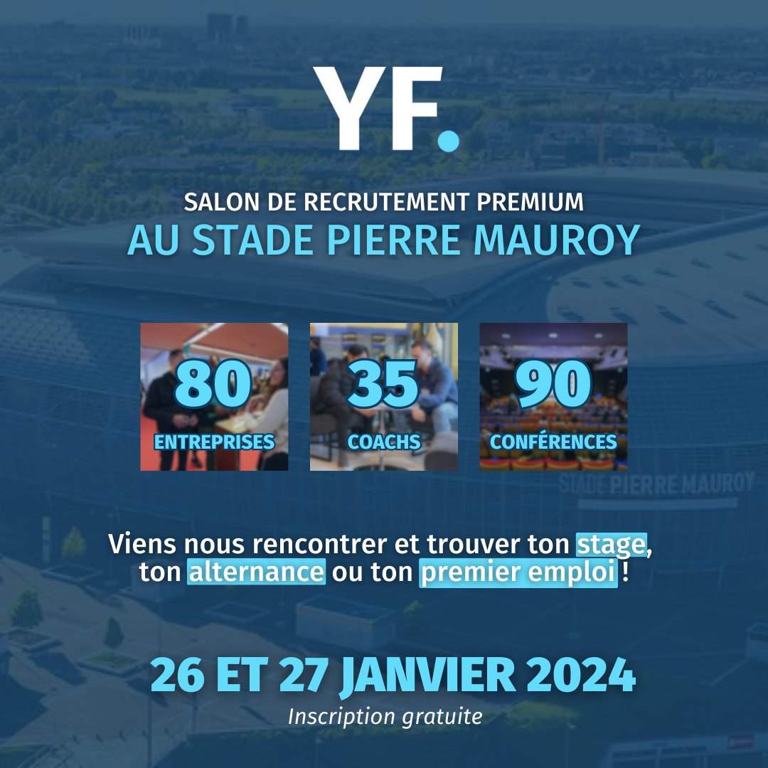 [SAVE THE DATE] 
Vous êtes étudiant.e et/ou récemment diplômé.e à la recherche d'un #stage, d'une #alternance ou d'un #1eremploi ?  
Le Salon Your Future est fait pour vous ! 

📆 26 et 27 janvier 2024 à Lille

Nous y serons et vous ?
👉 lille-your-future.fr