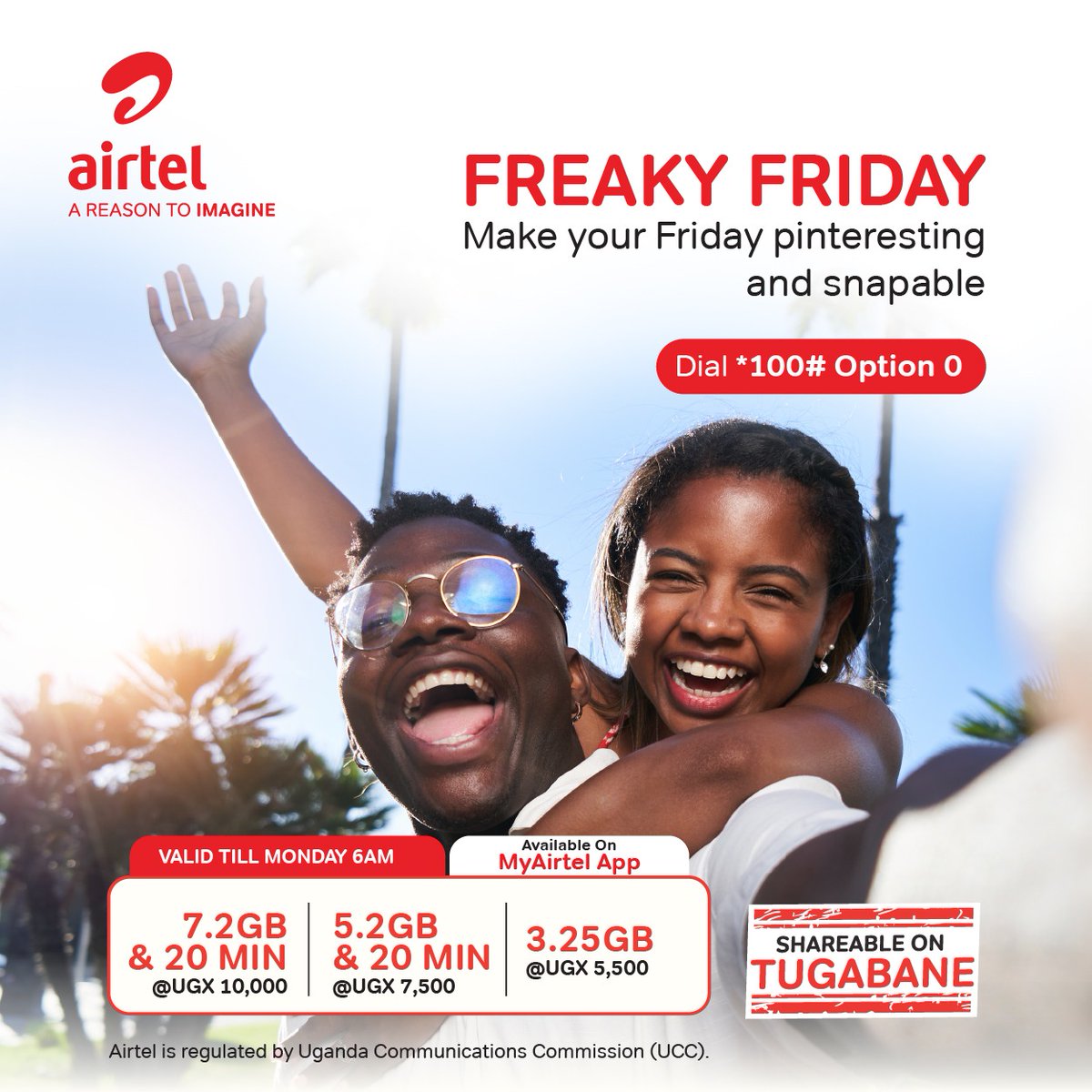 It's that time of the week for #FreakyFriday fun. Dial *100*0# to get yourself a bundle or use the #MyAirtelApp: airtelafrica.onelink.me/cGyr/qgj4qeu2 and make your Friday pinteresting and snapable.🤩
#AReasonToImagine