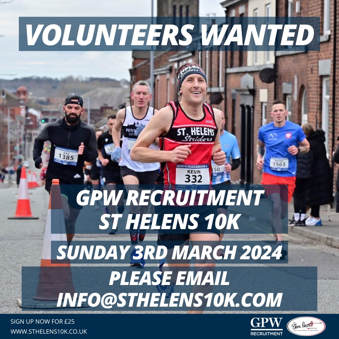 GPW St Helens 10K (@sthelens10krun) on Twitter photo *We Need You*
If you cannot take part on Sunday 3rd March
We need helpers on Raceday to
Marshall and Goody Bags
Please reply on here or email
info@sthelens10k.com *We Need You*
If you cannot take part on Sunday 3rd March
We need helpers on Raceday to
Marshall and Goody Bags
Please reply on here or email
info@sthelens10k.com
