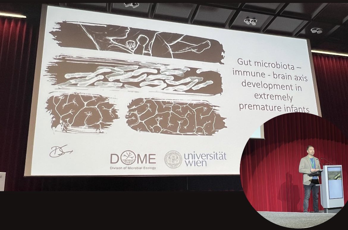 Prof. David Berry kicks off the second day of the symposium on the Gut Microbiota Immune Brain Axis Development in Extremely Premature Babies – because even tiny tots need a roadmap for their microbiome adventures! 👶🏻🔬 #TES #Graz