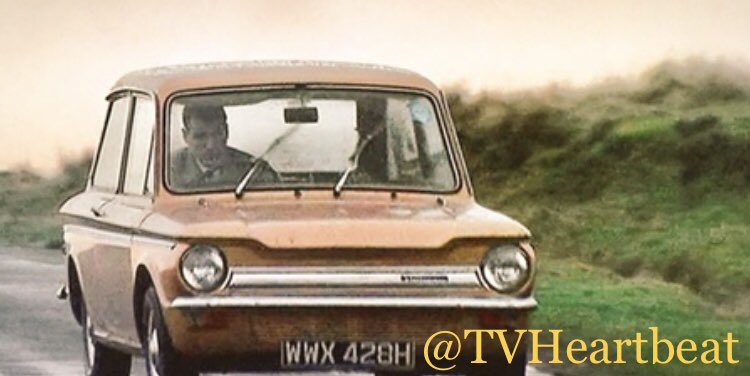 TvHeartbeat's tweet photo. For #FrontEndFriday; Jackie’s #HillmanImp from the front and later on when it was sprayed gold and used as a CID car. Both fake plates so hard to trace. #HeartbeatTrivia 🩵 https://t.co/M0Q6GXOWkq