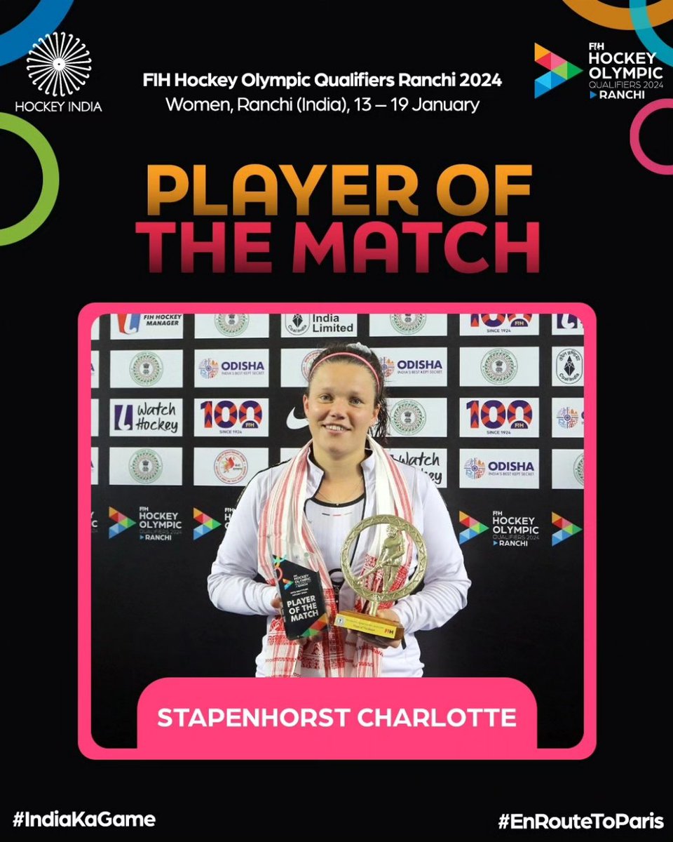 Here are the Player of the Match winners from yesterday's games. Chile vs Italy POTM - Federica Carta 🇮🇹 New Zealand vs Czechia POTM - Cechakova Barbora 🇨🇿 USA vs Japan (SF2) POTM - Sessa Ashley 🇺🇲 Germany vs India (SF1) POTM - Stapenhorst Charlotte 🇩🇪 #HockeyIndia…