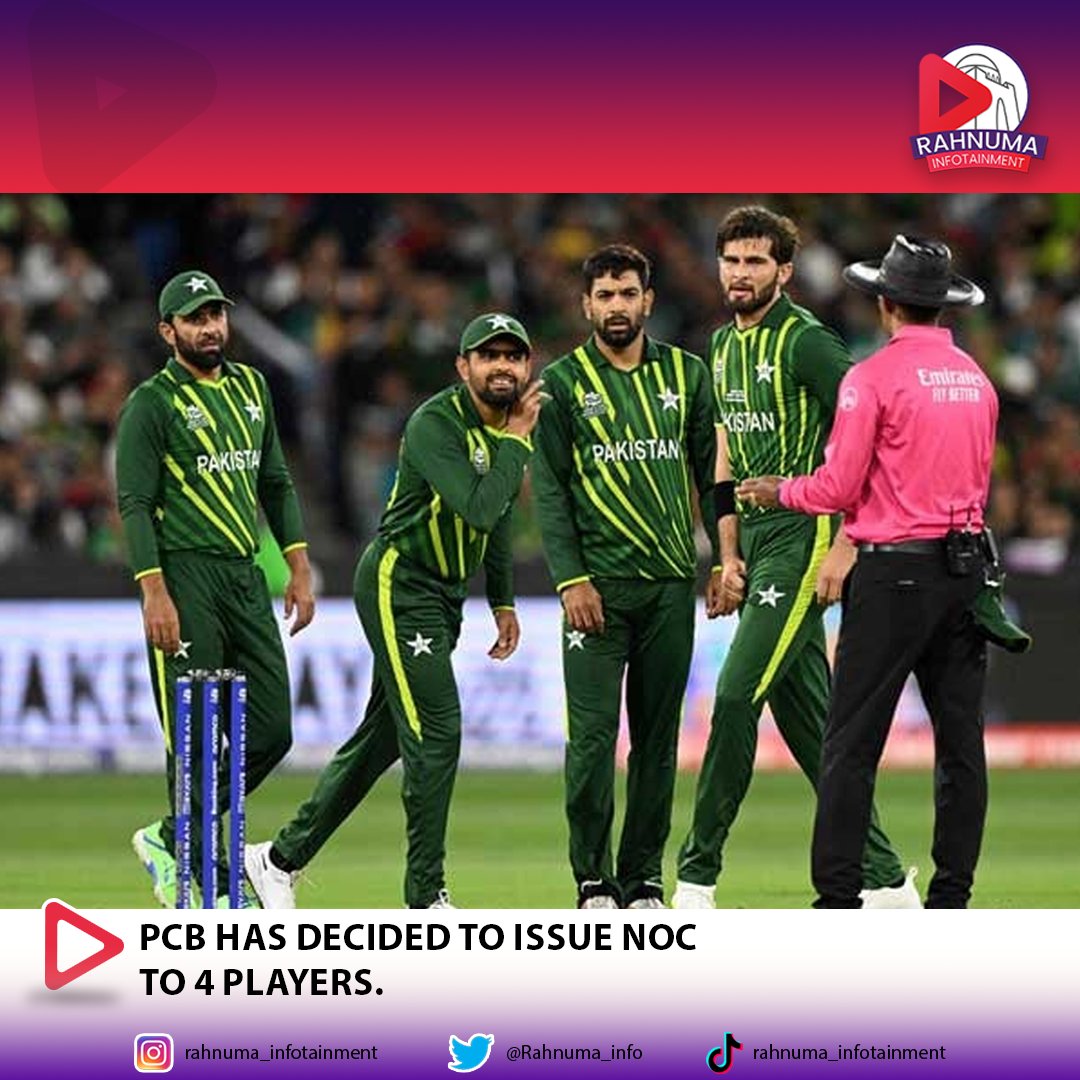 PCB has decided to issue NOC to the 4 cricketers in the league including Shaheen Shah Afridi, Babar Azam, Mohammad Rizwan and Jr Wasim. #PCBUpdates #CricketLeagueNOC #JrWasim #CricketNews #NOCIssued #sportswear #playtime #moodchallenge #gameplay #Rahnuma #rahnumainfotainment