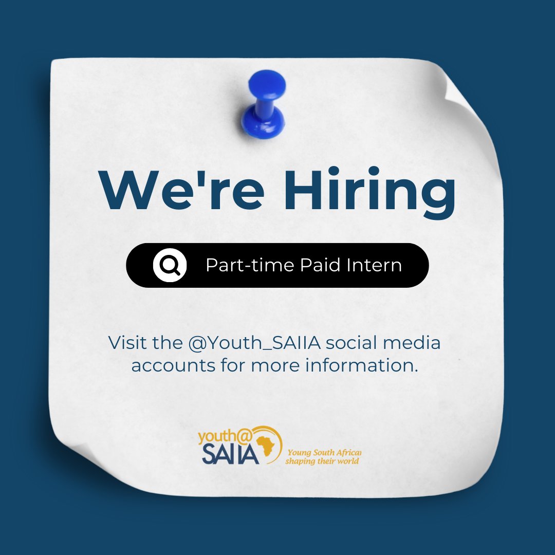 The @Youth_SAIIA is looking for a part-time paid #intern to support the team in various tasks related to #youth participation projects, social media engagements, and events. To apply, please click the link below 👇 docs.google.com/forms/d/e/1FAI… #opportunity #internship #youthtalent