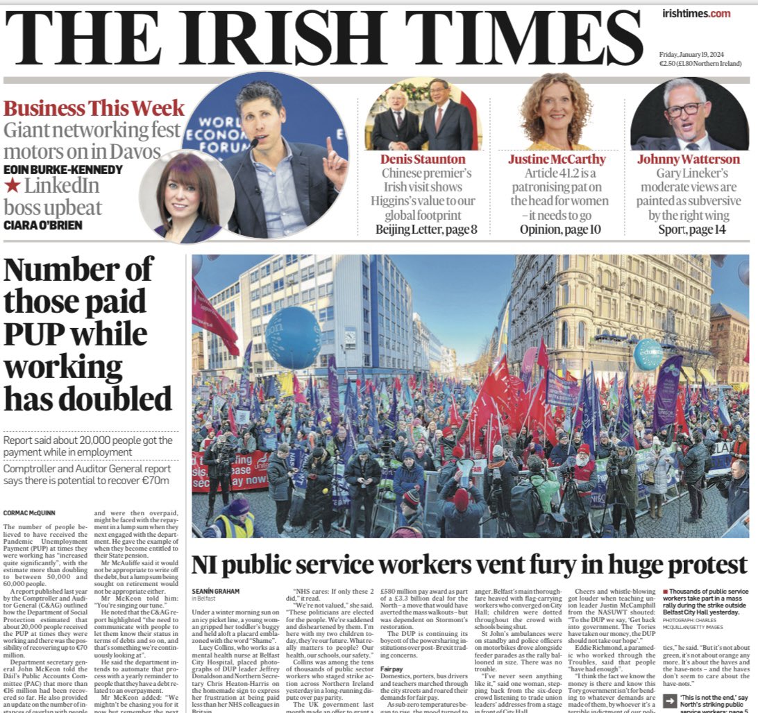 b_fitzsimons's tweet photo. Thousands of public service workers take part in a mass rally during the strike outside Belfast City Hall yesterday. Photograph Charles McQuillan /Getty Images #StrikeNI @photomcq https://t.co/7PIw6qTsp3