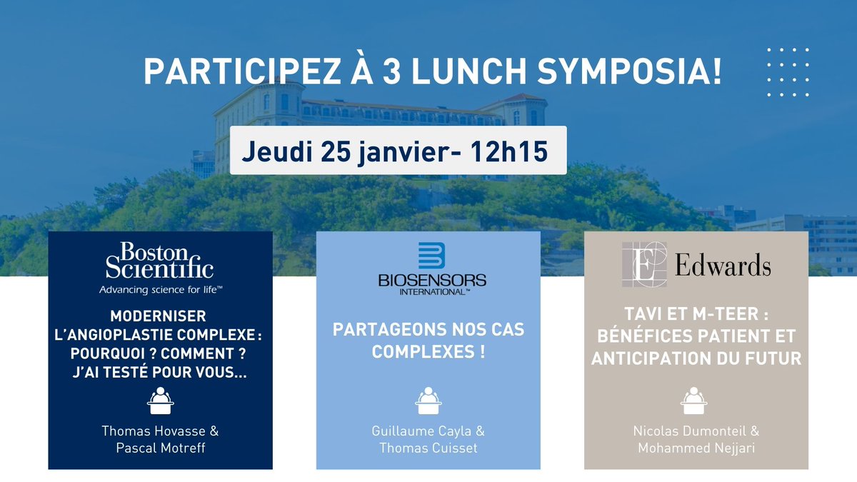 Venez participer aux 3 derniers symposia du #HIGHTECH2024 le jeudi 25 janvier à 12h15!

C’est le moment de profiter d’un temps d’échange avec nos experts autour de 3 thématiques passionnantes :
💬 “Moderniser l’angioplastie complexe : pourquoi ? comment ? J’ai testé pour vous…