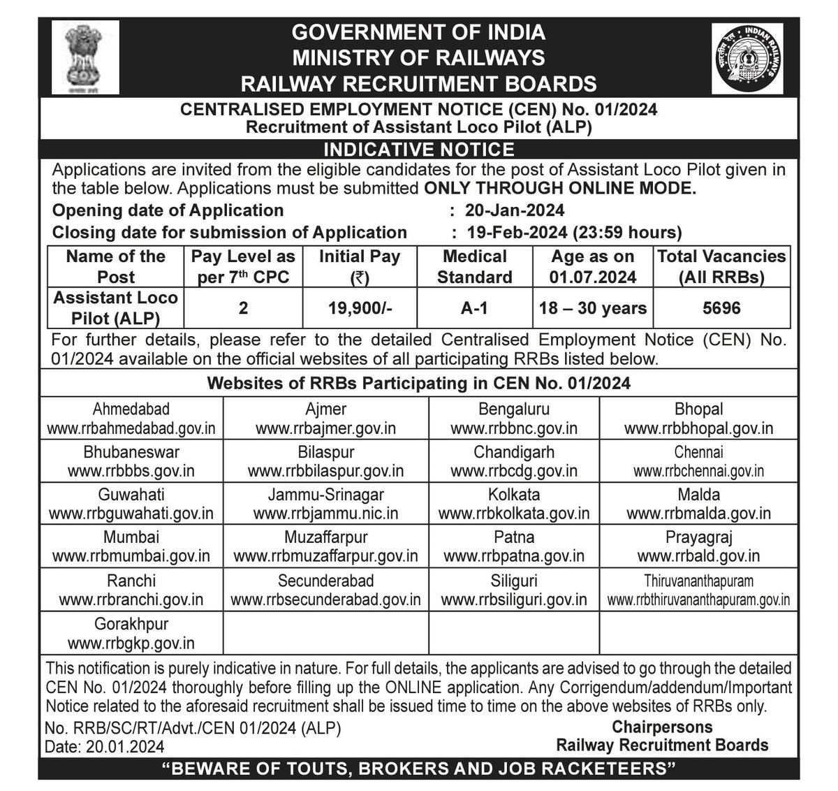 Railway ALP 2024 Notification Released Officially.. Vacancy: 5696 🔥 Link: t.me/qmaths/6127