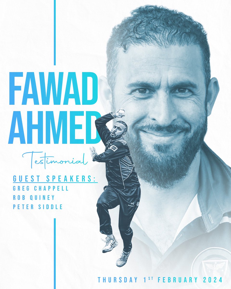 There’s still time to purchase tickets for Fawad Ahmed’s Testimonial!

Guest speakers include:
Greg Chappell
Bob Quiney
Peter Siddle

Purchase here: eventbrite.com.au/e/fawad-ahmed-… <a href="/vicpremcricket/">Vic Premier Cricket</a>