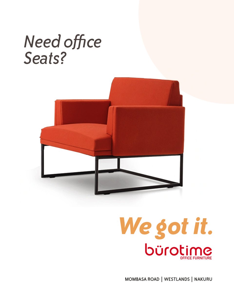 Work smarter, not harder! Try our single seats, the ultimate combination of comfort, quality, and style. They’ll make your office feel like a home away from home.
View it at our showrooms reach us by phone at +254 724 622 622 or +254 708 533563.
#BurotimeKenya