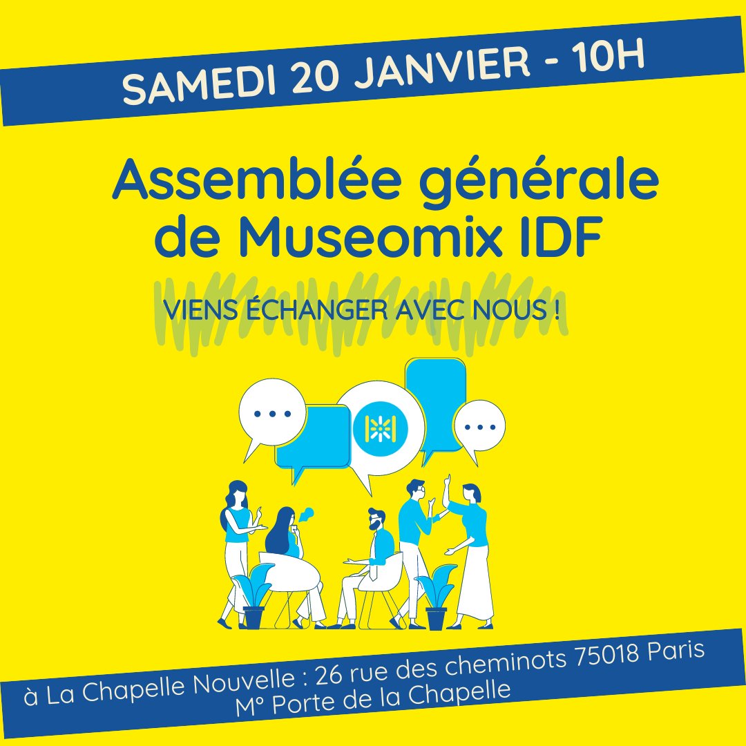 Au nom de toute l'équipe #MuseomixIDF, nous te souhaitons une excellente annéé !Museomix revient en fanfare en 2024 et ça commence par son Assemblée générale annuelle ! Nous nous retrouverons ce samedi 20 janvier à la Chapelle Nouvelle pour parler des nombreux projets de l'année!
