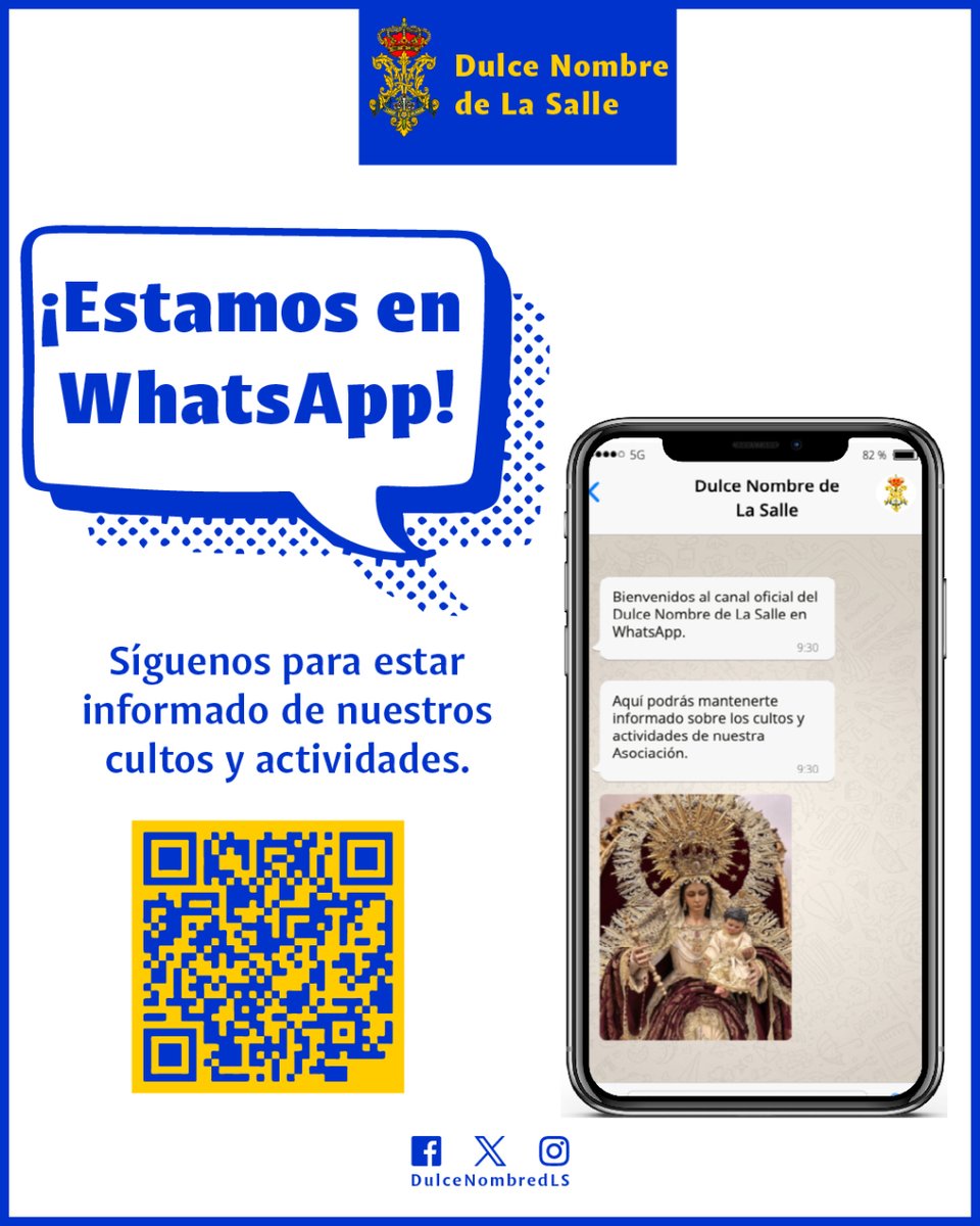 📲 ¿Quieres recibir en tu móvil toda la actualidad de nuestra Asociación?

🔵 Date de alta en nuestro canal de difusión en #WhatsApp y mantente informado sobre toda la actualidad del Dulce Nombre de #LaSalle.

⬇️⬇️
bit.ly/47FgjrU