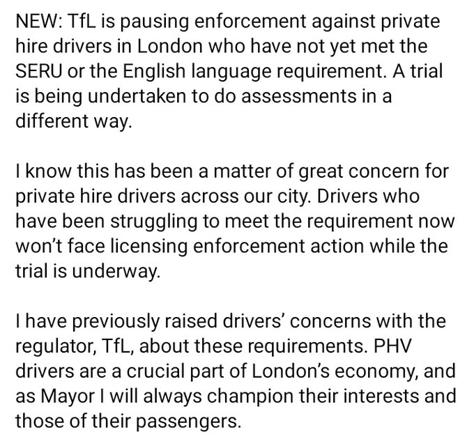daveatherton's tweet photo. Want to go home to Chiswick but end up in Walthamstow?
Blame @SadiqKhan as he is scrapping English requirements tests for taxi drivers. https://t.co/VBFBONK5XZ