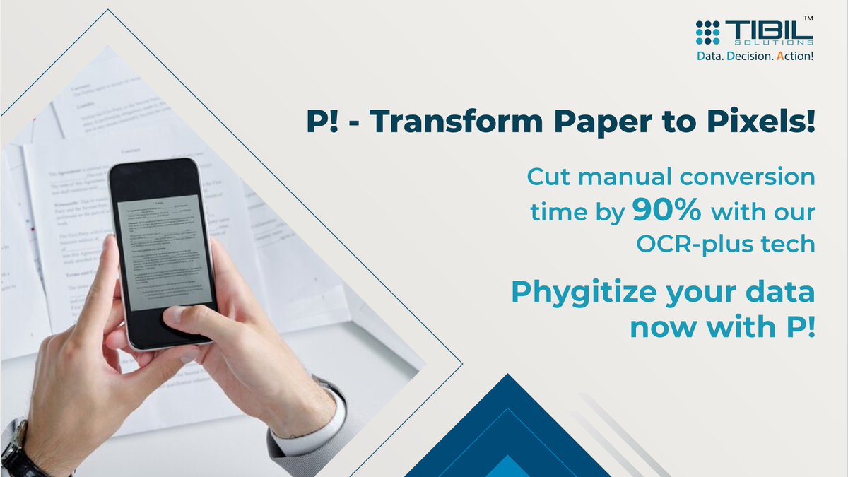 TibilSolutions's tweet image. Say goodbye to paperwork stress and hello to seamless efficiency with P! Our OCR-plus technology redefines the game, cutting down manual conversion time by 90%! Embrace the future of digital transformation!

Know more: tibilsolutions.com/pi/

#TechInnovation #OCRRevolution #OCR