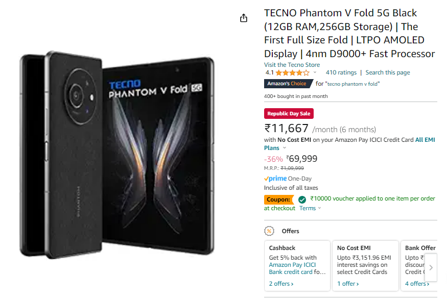 Tecno Phantom V Fold is available for Rs 59,999 after Rs 10,000 Amazon voucher discount

isse sasta foldable phone ho sakta hai kya...'

#Tecno #TecnoPhantomVFold #PhantomVFold