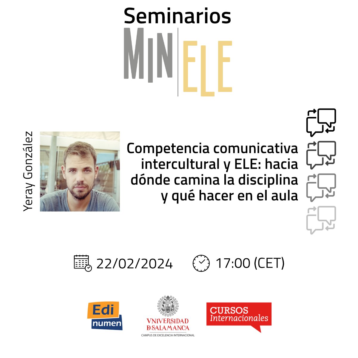 ¡Seguimos con nuestros #SeminariosMINELE!
3⃣º Seminario MINELE
🗣️Seminario de <a href="/YerMalaEstrella/">Yeray González Plasencia</a> 
📅 22 feb. 2024 | 17h (Madrid/Salamanca)
➕información: eventos.edinumen.es/eventos/semina…