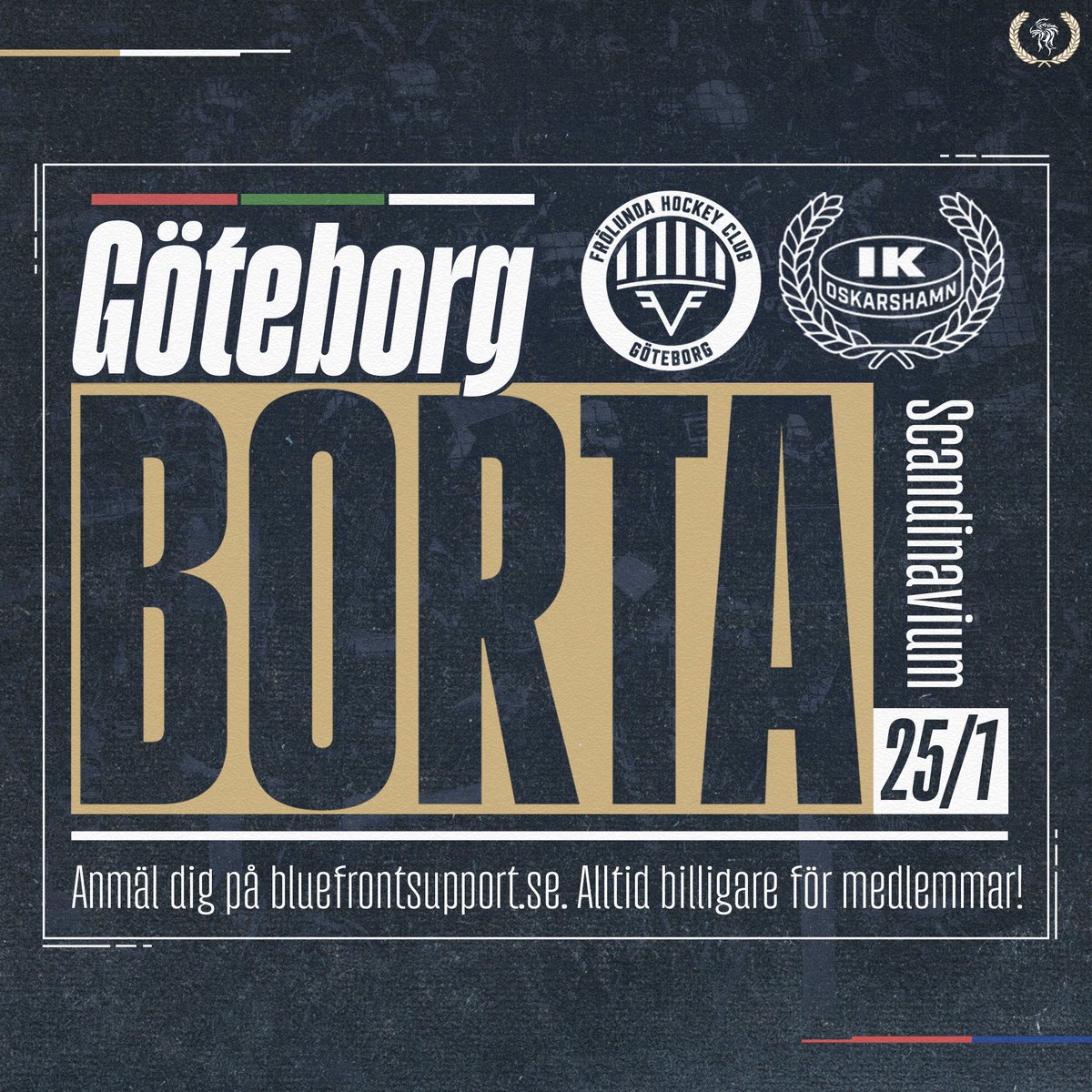 Härlig seger i Örebro igår och första nollan för säsongen!
Vi öppnar härmed upp resan på torsdag 25 januari till Frölunda.
Expressresa utan stopp upp till Göteborg! Avresa 14.00 BGHC.
Läs mer på och anmäl er på bluefrontsupport.se