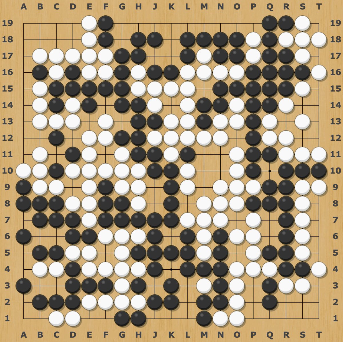 And with that, I'm back down to 6 kyu. Yes I understand there was an opportunity for me (black) to kill the bottom right group, but we both passed assuming it was resolved lol. Not entirely sure, but I think Black S2 does the trick... Go is so hard lol