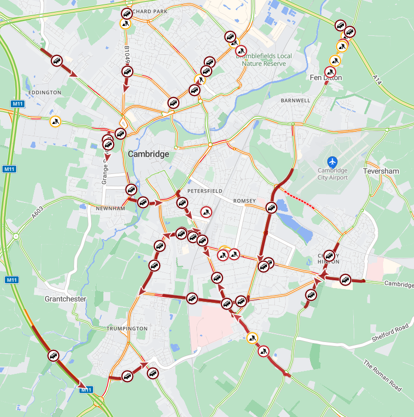 Cambs_Traffic's tweet photo. β οΈ#Cambridge
MINOR DELAYS on various routes into the city this morning with LONGER DELAYS present on:
#A1307 #Babraham Road
#A1134 #Barnwell Rd / Brooks Rd / Perne Rd / Long Rd
High Street, #CherryHinton
Please allow extra time for your journey https://t.co/sPpk09r0K5