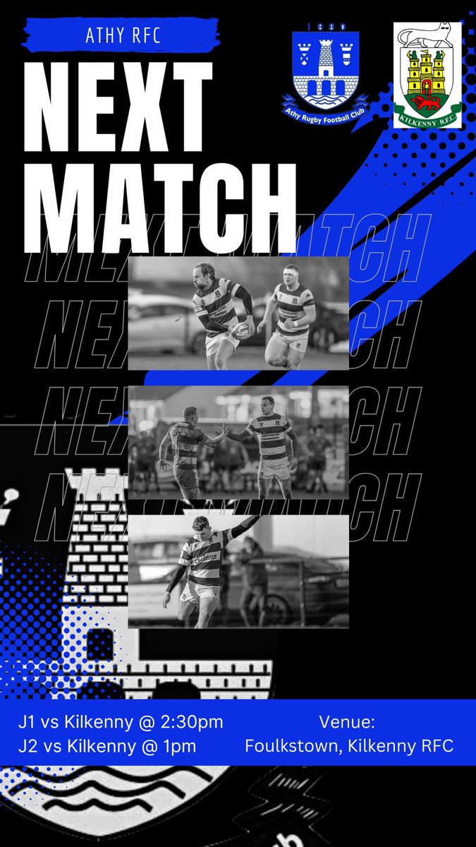 The big games keep coming as our J1 and J2 Men travel to @kilkennyrugby on Sunday in the Leinster League.

Both of our teams hold slender leads in their respective leagues over the hosts so these will be crackers.

Let's see a big 🔵 ⚪️  crowd there to cheer the lads on 💪