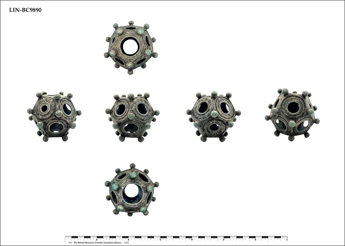 This Lincolnshire's #findsfriday - as seen on #diggingforbritain - a fabulous #dodecahedron dating to the #Roman period. These enigmatic objects are hollow with 12 sides, each face is a pentagon with equilateral sides, pierced with different sized holes @findsorguk LIN-BC9890