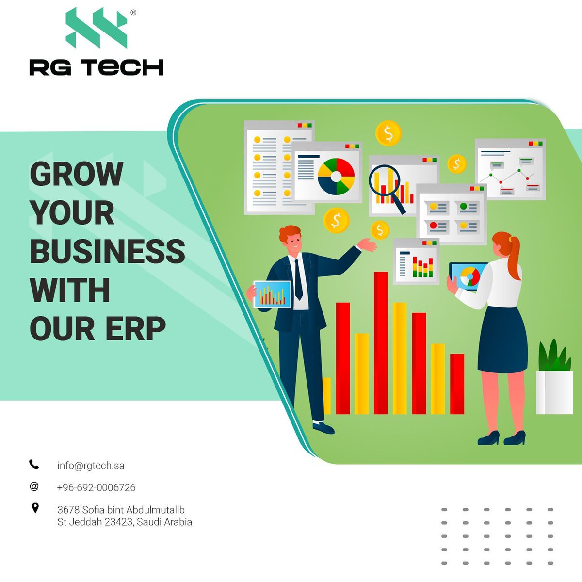 RGTechKSA's tweet image. Our ERP System isn’t just a tool; it’s a roadmap to business excellence. See how it can elevate your operations. 

Know more: buff.ly/3PUVGCm 

#ERPSuccess #BusinessGrowth #RGtech