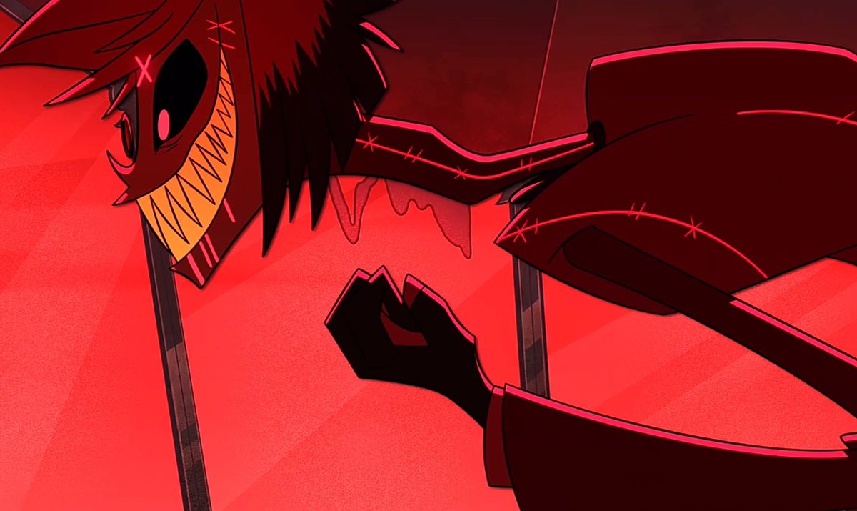 Alastorsart's tweet photo. Finally I can talk about this! We've dreamed with his demonic form for so long and he's absolutely and diabolically AMAZING! His eyes, antlers, cross, voodoo marks, blood...his back!! *Faints, wakes up only to admire him again and faints*
#HazbinHotel #Alastor #HazbinHotelAlastor https://t.co/egyjTWapF1