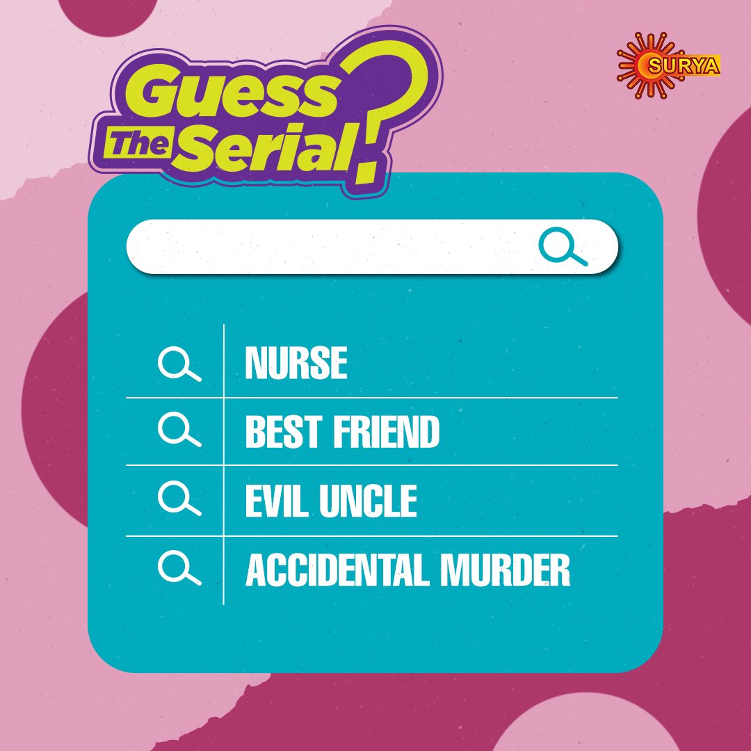 SuryaTV's tweet photo. ഉത്തരങ്ങൾ പോരട്ടെ!!
#SuryaTV #GuessTheSerial #MalayalamSerials #SerialsOnSuryaTV #Guess #Challenge #SuryaTVSerials https://t.co/QOUUrrg9Vl