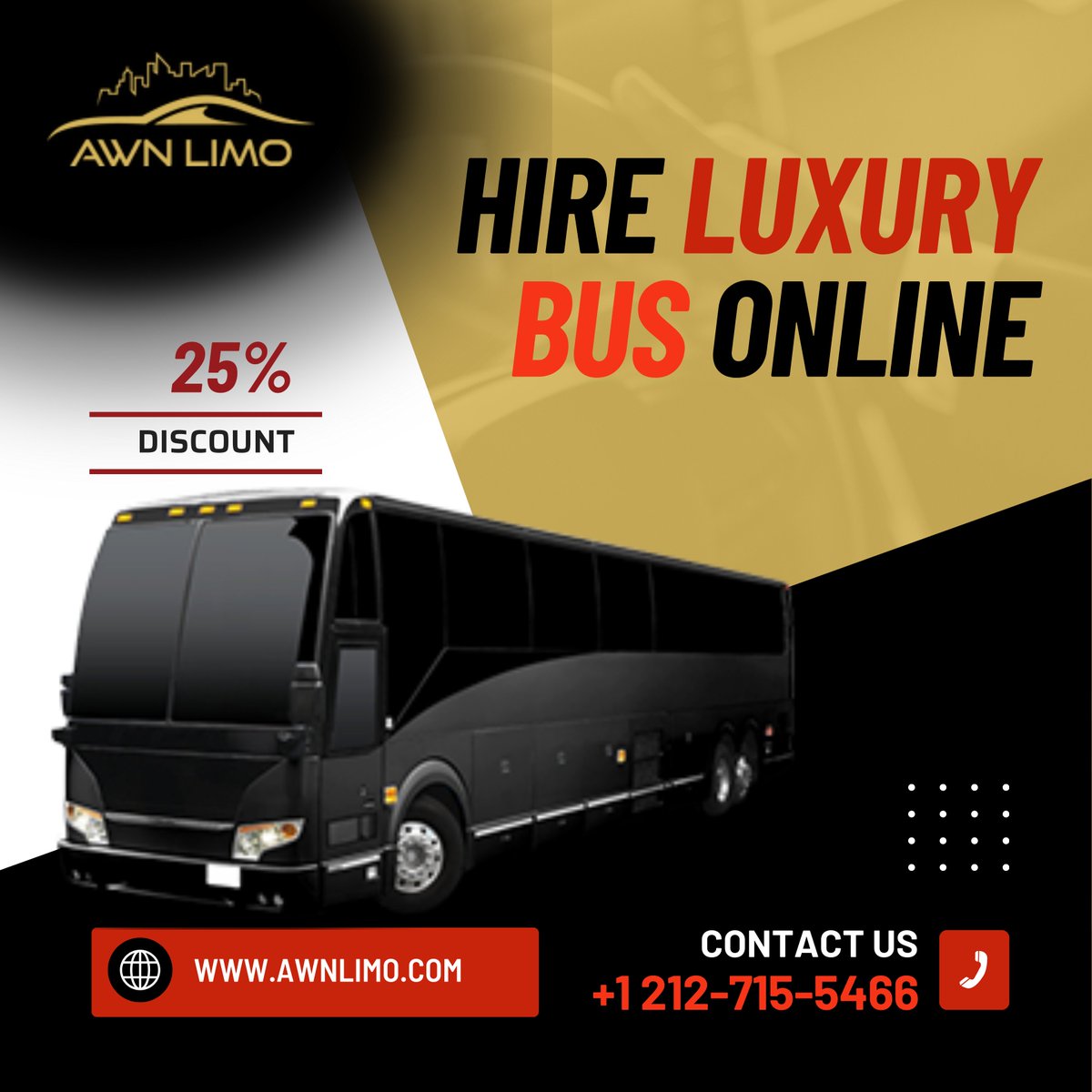 AWNLimoInc's tweet photo. Ride in Style with AWN Limo! π Book your luxury bus online and enjoy a 25% discount. Elevate your travel experience with comfort and class. πβ¨ #AWNTravel #LuxuryBus #DiscountOffer
π»: https://t.co/0t3GHZBW4B
β: +1 212-715-5466
β: info@awnlimo.com
#nyclimo #limousine #limo https://t.co/7abKYYyCZd