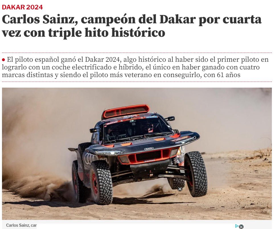 JMVillafaina's tweet photo. ¡¡Enhorabuena, Carlos Sainz!! @CSainz_oficial campeón del #Dakar2024 https://t.co/Q8HiMWy6Dl