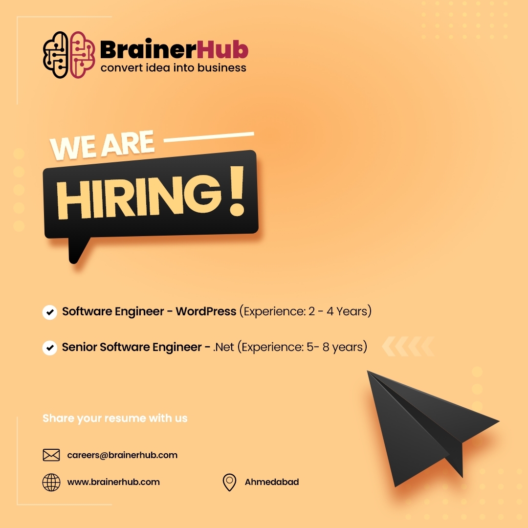 brainerhub's tweet photo. Dive into a world of endless possibilities at BrainerHub Solutions! 🌟 Join us on a path of learning and growth. Check out our open positions today!

#CareerOpportunities #NowHiring #TechJobs #SeniorDotNetDeveloper #WordPressDeveloper #JobAlert #AhmedabadJobs #5DaysWorking https://t.co/UDmqtnoIzi